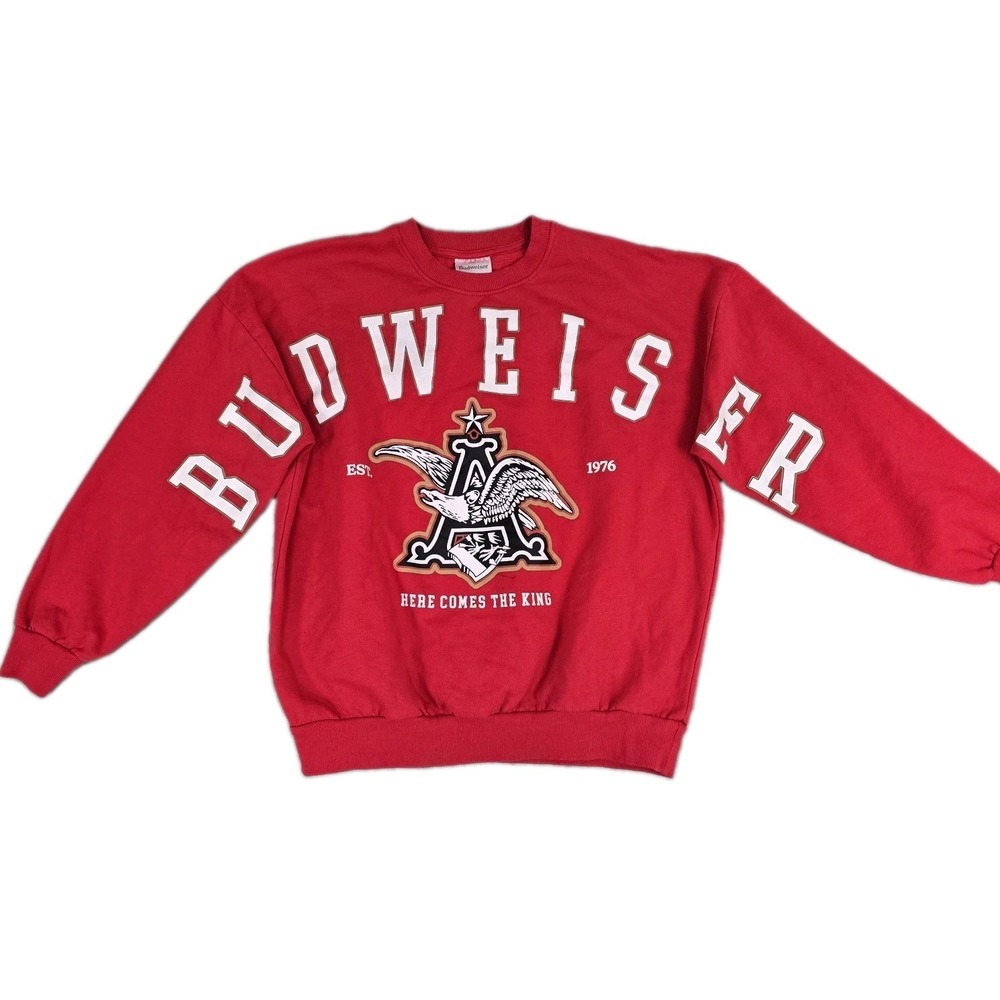Budweiser Sweatshirt Adult L Red King of Beers Retro Spell Out Crewneck Logo